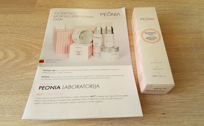 PEONIA drėkinamasis kremas - pakuotė ir lankstinukas